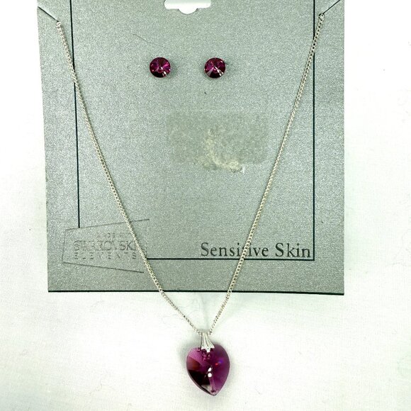 Inspired Crystal Amethyst Heart Earring and Necklace Set - Picture 1 of 3